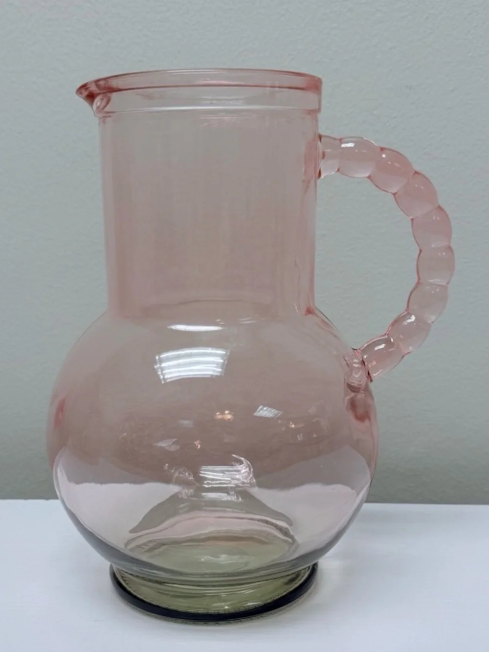 New! Target Bullseye Playground Pink & Green Tinted Glass Pitcher, Beaded Handle